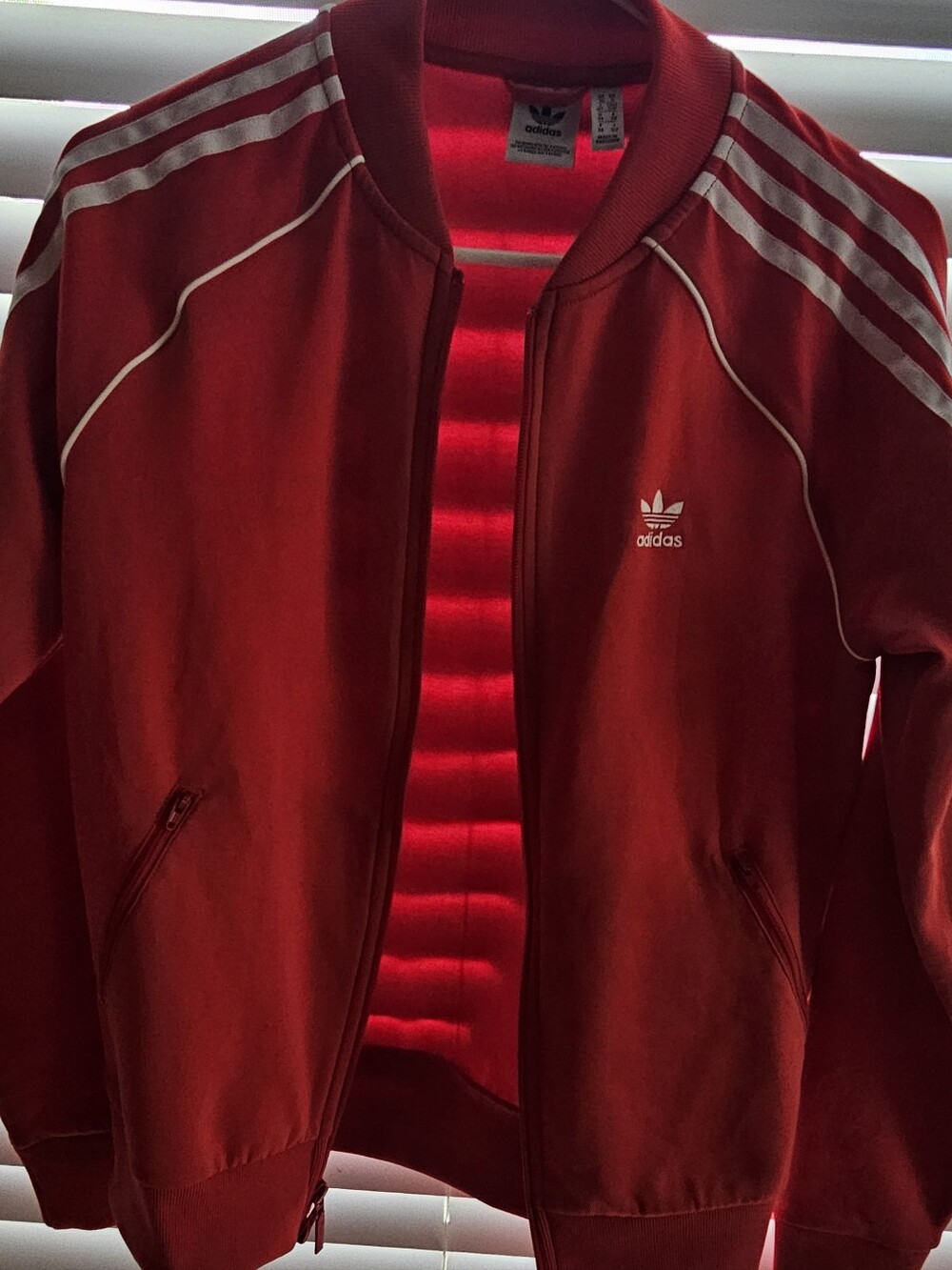 Adidas Women Red Track Jacket with Signature 3-Stripes Jacket Small Pants X Smal